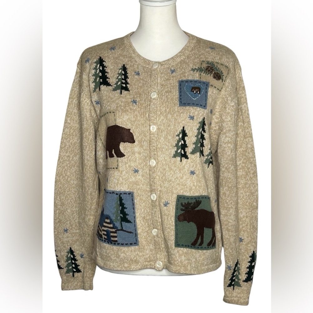 EUC Vintage Cabin Theme Patchwork Christopher & Banks Cardigan Med cottagecore